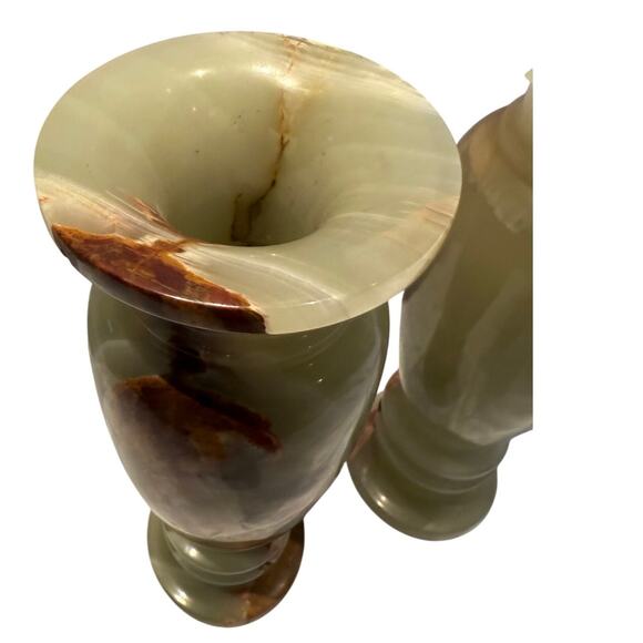 Vintage Carved Marbled Onyx Stone 11” Tall Vases - Egyptian - HEAVY - Picture 6 of 10
